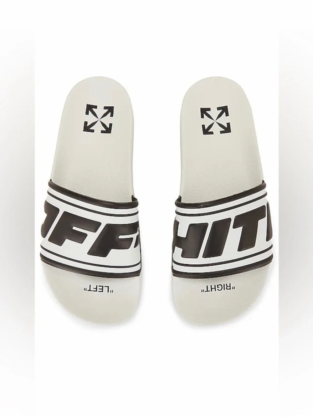 OFFWHITE Men's Logo Pool White & Black Faux leather upper w/ rubber sole Slider
